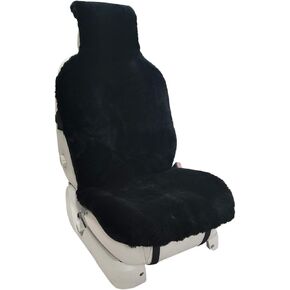 Champlus Sheepskin Seat Cover Extra Dense Pelt Genuine Australian Lambskin Seat Cushion, Comfortable Soft Natural Pure Wool, Universal Fits Most Cars SUVs Trucks Minivans, Quick Installation 1pc-Black