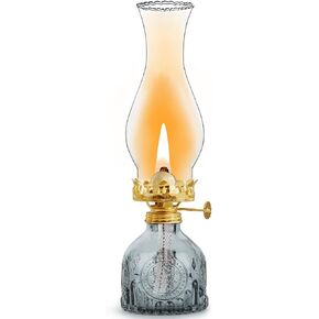 Oil Lamps for Indoor Use -11''×3'' Brown Vintage Kerosene Lamp Crimped Top Chimney Beautifully Carved Oil Lamp for Home Tabletop Emergency Lighting Decor Oil Lamp Props