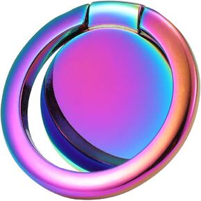 Rainbow Cell Phone Ring Stand Holder,Multicolor Ring Grip Kickstand,Iridescent 360 Rotation Metal Finger Ring for Phones,Pad