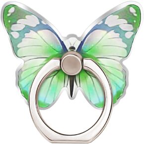 Green Metal Butterfly Cell Phone Ring Holder, Finger Kickstand Back Stand Hand Grip Compatible with Smartphone, Tablet, E-reader, Etc.