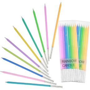 Birthday Cake Candles Colorful Party Metallic Dessert Decoration Rainbow Cupcake Candles Flames Smokeless for Kid Children Adult for Ceremony Wedding Home Celebration Favor Supplies 30 Pack