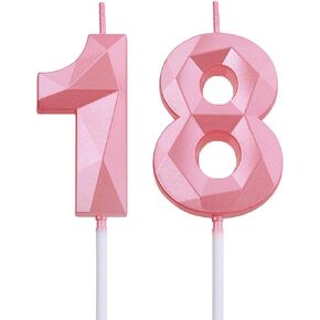 2 inch Black 18 & 81 Birthday Candles, 3D Diamond Number 18th & 81st Cake Topper for Men Women Birthday Party Decorations Theme Party