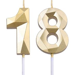 2 inch Black 18 & 81 Birthday Candles, 3D Diamond Number 18th & 81st Cake Topper for Men Women Birthday Party Decorations Theme Party