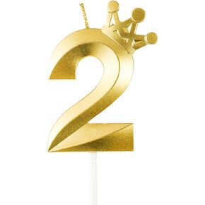 Number 1 Birthday Candles Sparklers Firework, Sparkler Candles for Birthday Cake, 3D Crown Designed Cake Candle Topper Decorations (Gold, 3.15 inch)