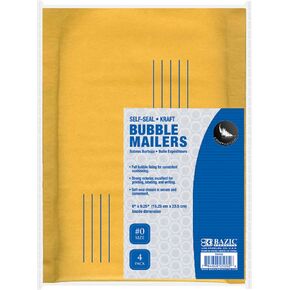 BAZIC Kraft Bubble Mailers #0 6"x9.25" Self Seal Closure, Padded Cushion Envelope, Yellow Mailing Shipping Envelopes Paper Bag (4/Pack), 1-Pack