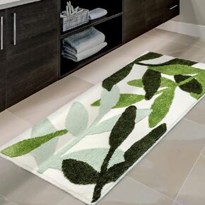 Leaf Bathroom Runner Rug 24x60 Non Slip Long Bathroom Rugs Green Extra Large Bath Runner Rugs for Bathroom Microfiber Absorbent Washable Area Rugs