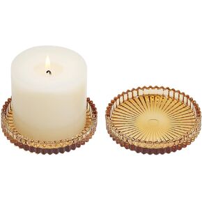 Vixdonos 3.8 Inch Glass Pillar Candle Holder Set Pack 2 Gear Round Plate Serrated Candle Stand for Table Centerpieces,Party, Wedding and Home Decor