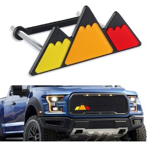 Tri-Color Car Emblem for Mesh Gille,Waterproof Car Emblems and Badges with Triangle Mountain Design,Cool Car Badges Front Grill Emblem,Cute Car Accessories for Women & Men (Gray)