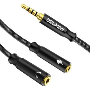 3.5mm Headset Splitter for PC 2 Pack, Crystal-Nylon Braid 3.5mm Female to Dual 3.5mm TRS Male Headphone Mic Splitter Audio Y Cable, CTIA Gaming Headset to PC Adapter - Matte Black 0.3M…