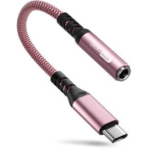 OKRAY USB Type C to 3.5mm Headphone Jack Adapter, USB C to Aux Audio Dongle Cable Cord with Hi-Res DAC Chip Compatible iPad Pro/Air 4/Mini 6, Samsung Galaxy S23/S22/S2 Note 20, Pixel 7/6/5 XL (Red)