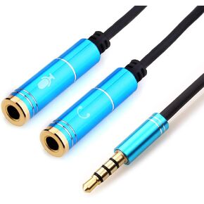 3.5mm 4 Pin Male to 2x3.5mm 3 Pin Female Headphone Converter Head Audio Splitter Adapter Cable, (Black-1Feet)