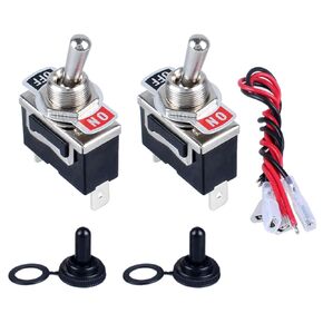 2pcs Heavy Duty Rocker Toggle Switch 30A 12VDC 20A 120V DPDT 6 Pins 3 Positions ON-Off-ON Latching with Waterproof Boot Cap pre-Wired Cables for Auto Car Truck Boat Marine