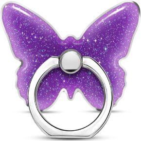 Bling Glitter Phone Grip, Butterfly Cell Phone Ring Holder Stand Purple for Women Girls, Compatible with Smartphone, Tablet, E-Reader, Etc (Butterfly PU)