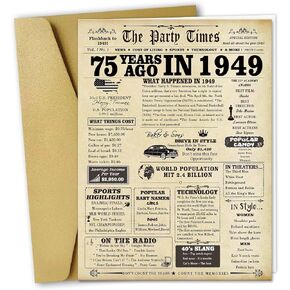 Jumbo 75th Birthday Card for Women Men,Vintage Birthday Decoration Gifts for 75 Years Old Mom Dad,Back in 1949 Birthday Gifts Card for Grandma Grandpa