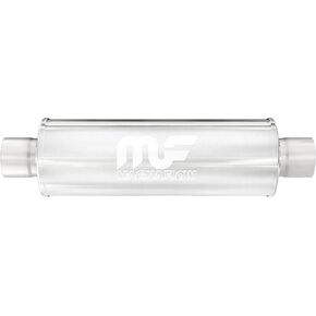 MagnaFlow Performance Exhaust Muffler 14161: 3.5"/3.5" Inlet/Outlet, 6x6x14" Round, Stainless Steel, Brushed Finish