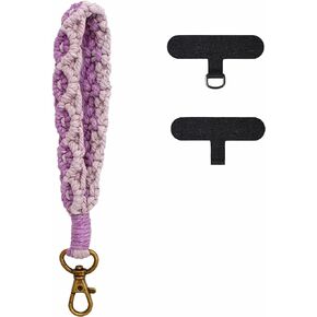 Phone Wrist Strap, Cell Phone Lanyard, with 2× Phone Patches, Handmade flower keychain, Phone Case Wrist Lanyard for Women Girls(Purple_2)