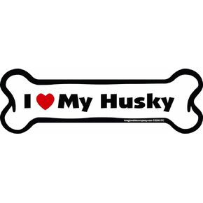 Bone Car Magnet, I Love My Husky, 2-Inch by 7-Inch (Pack of 2)
