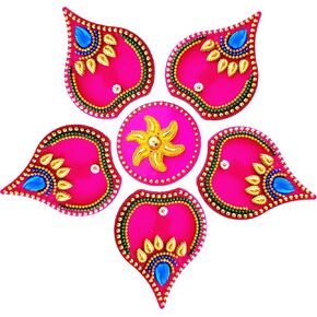 ديكورات أرضية Diwali Rangoli مصنوعة يدويًا من الأكريليك باللون الوردي لتزيين الطاولة وأحجار مرصعة بالترتر والديكور التقليدي لباب المنزل | ملصقات الحائط الأرضية RV-026 in Kuwait