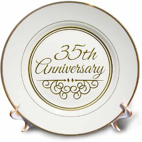 3dRose cp_154477_1 35Th Gold Text for Celebrating Wedding Anniversaries 35 Years Married Together Porcelain Plate, 8-Inch