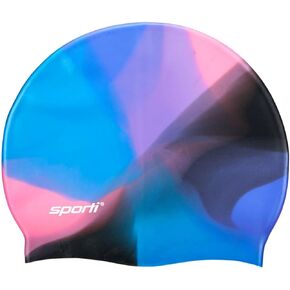 Sporti Silicone Swim Cap Graphic Design with Dimension Height 7.6" Opening 7.5", Swimming Cap Non Slip, Easy Wear and Removal