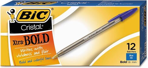 BIC MSB11BE Cristal Xtra Bold Ballpoint Stick Pen, Blue Ink, 1.6mm, Bold, Dozen in Saudi Arabia
