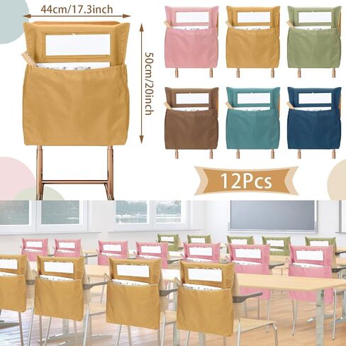 Estune 24 Pcs Morandi Color Student Chair Pockets for Classrooms Chair Bag School Seat Pockets Storage Classroom Chair Organizer with Name Tag for Table Desk Organizing Book Holders, 19.7 x 17.3 inch in Saudi Arabia