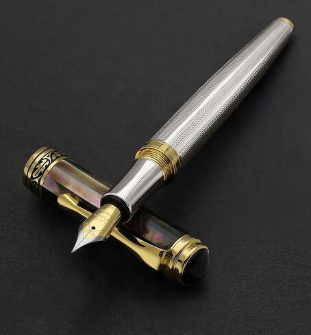 قلم حبر Xezo Maestro، مقاس متوسط. الصلبة 925 الفضة الاسترليني مع عرق اللؤلؤ الأبيض المحيطي وطلاء الذهب 18 قيراط. مصنوع يدويًا، إصدار محدود، متسلسل in Kuwait