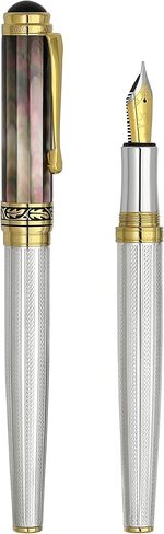 قلم حبر Xezo Maestro، مقاس متوسط. الصلبة 925 الفضة الاسترليني مع عرق اللؤلؤ الأبيض المحيطي وطلاء الذهب 18 قيراط. مصنوع يدويًا، إصدار محدود، متسلسل in Kuwait