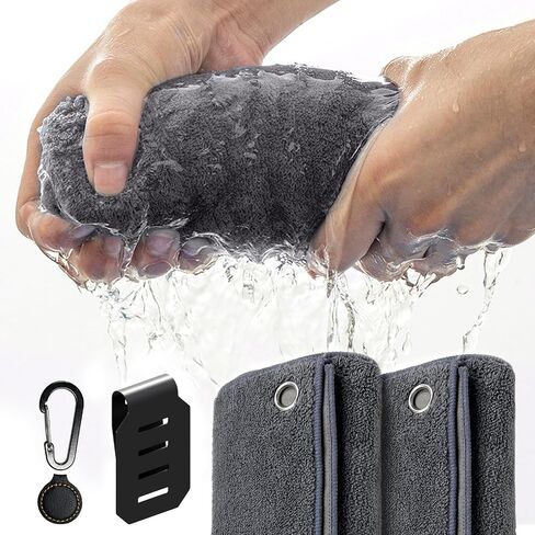 Magnetic Golf Towel | Sided Absorbent Coral Velvet Thickened Golf Towel (Gray, 2Pcs Golf Towel with Carabiner Clip & Industrial Strength Magnet) in Kuwait