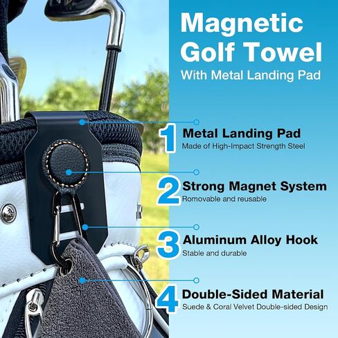 Magnetic Golf Towel | Sided Absorbent Coral Velvet Thickened Golf Towel (Gray, 2Pcs Golf Towel with Carabiner Clip & Industrial Strength Magnet) in Kuwait