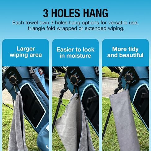 Magnetic Golf Towel | Sided Absorbent Coral Velvet Thickened Golf Towel (Gray, 2Pcs Golf Towel with Carabiner Clip & Industrial Strength Magnet) in Kuwait