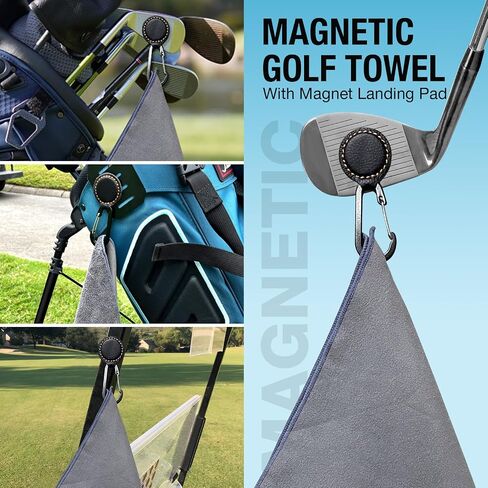 Magnetic Golf Towel | Sided Absorbent Coral Velvet Thickened Golf Towel (Gray, 2Pcs Golf Towel with Carabiner Clip & Industrial Strength Magnet) in Kuwait