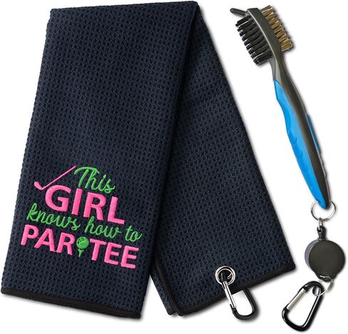 مجموعة مناشف الجولف المضحكة من The Girl Knows How to Partee، مناشف جولف رمادية مطرزة مع فرشاة تنظيف بمشبك، هدايا جولف للرجال والنساء، هدايا عيد ميلاد لمحبي الجولف، هدية تقاعد in Saudi Arabia