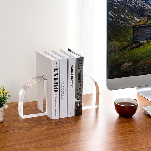 MyGift نهايات كتاب فاخرة من الأكريليك الشفاف الفاخر على شكل فندق مع شكل قوس حديث، نهايات كتب رباعية شفافة مزخرفة لسطح المكتب أو رف الكتب، زوج واحد in Saudi Arabia