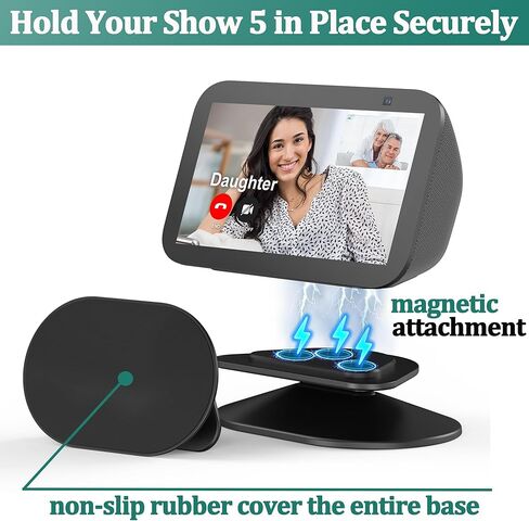 SOKUSIN Stand for Echo Show 5 (3rd Gen) - Adjustable Tilt Smart Speaker Stand Table Mount Holder, Magnetic Anti-Slip Base Compatible with iPhone 12,14 & Echo Show 5 3rd Generation (Black) in Kuwait