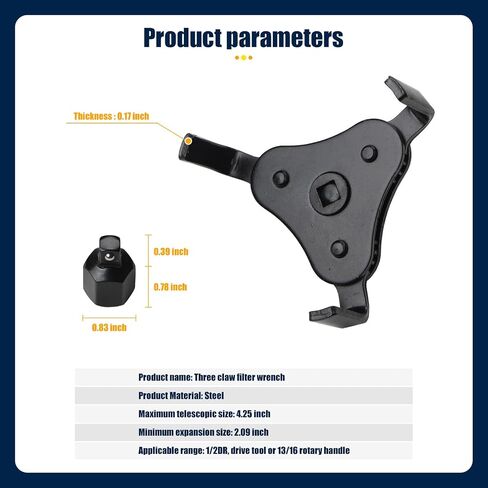 Pack-1 Oil Filter Wrench, Universal 3 Jaw Oil Filter Wrench, Adjustable Oil Filter Removal Tool for 2"-4.2" Diameter Oil Filter (Black) in Saudi Arabia