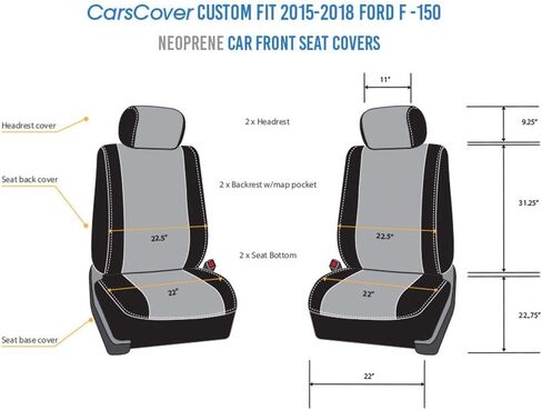 CarsCover Custom Fit 2015-2018 Ford F150 F250 F350 Pickup Truck Neoprene Car Front Seat Covers Gray & Black Sides Driver & Passenger Cover in Kuwait