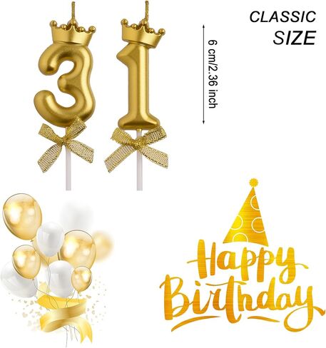 31st Birthday Candles, Gold 31 Year Old Number Birthday Candles, Happy Birthday Party Decorations Cake Topper Gifts for Men Women in Saudi Arabia