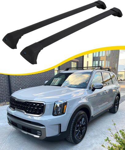 مناسب لـ 2023 2024 Kia ​​Telluride X-PRO X-LINE رف سقف القضبان المتقاطعة القابلة للقفل مع قضبان السقف المرتفعة، ملحقات العارضة لحامل البضائع على السطح الخارجي in Saudi Arabia