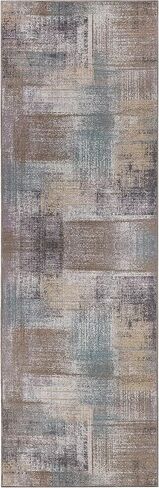 SUPERIOR Indoor Runner Rug, Non-Slip Backing, for Kids or Pets, Entry, Living Room, Kitchen, Dorm, Bedroom, Hallway, Machine Washable Rugs, Floor Cover, Patchwork, Ara Collection, 2' 7" x 12', Taupe in Saudi Arabia