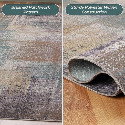 SUPERIOR Indoor Runner Rug, Non-Slip Backing, for Kids or Pets, Entry, Living Room, Kitchen, Dorm, Bedroom, Hallway, Machine Washable Rugs, Floor Cover, Patchwork, Ara Collection, 2' 7" x 12', Taupe in Saudi Arabia