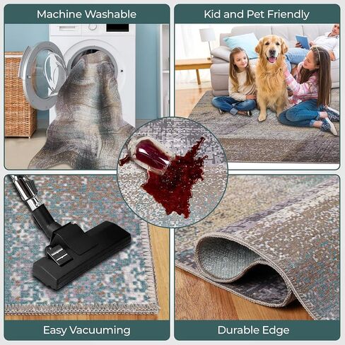 SUPERIOR Indoor Runner Rug, Non-Slip Backing, for Kids or Pets, Entry, Living Room, Kitchen, Dorm, Bedroom, Hallway, Machine Washable Rugs, Floor Cover, Patchwork, Ara Collection, 2' 7" x 12', Taupe in Saudi Arabia