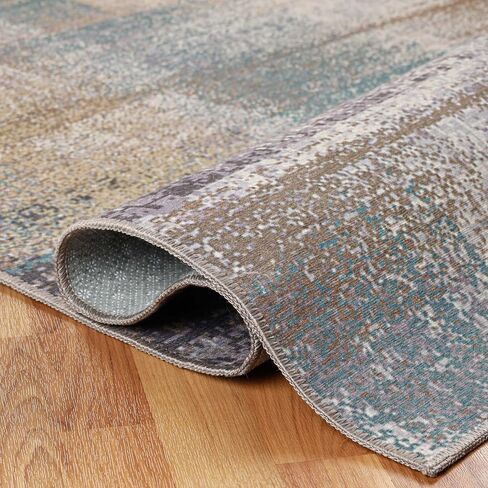 SUPERIOR Indoor Runner Rug, Non-Slip Backing, for Kids or Pets, Entry, Living Room, Kitchen, Dorm, Bedroom, Hallway, Machine Washable Rugs, Floor Cover, Patchwork, Ara Collection, 2' 7" x 12', Taupe in Saudi Arabia