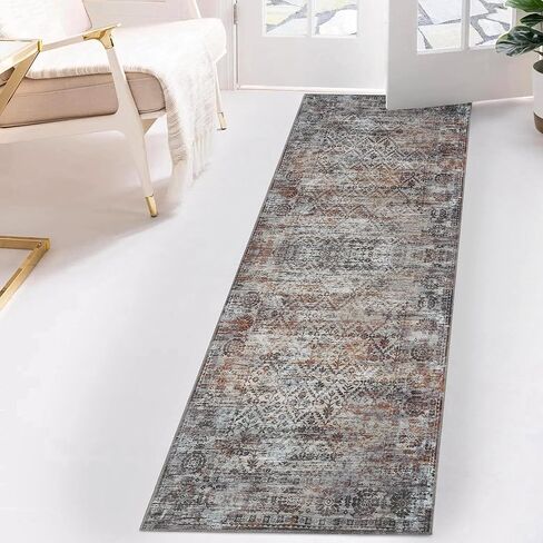SUPERIOR Indoor Runner Rug, Non-Slip Backing, for Kids or Pets, Entry, Living Room, Kitchen, Dorm, Bedroom, Hallway, Machine Washable Rugs, Floor Cover, Patchwork, Ara Collection, 2' 7" x 12', Taupe in Saudi Arabia