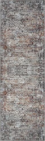 SUPERIOR Indoor Runner Rug, Non-Slip Backing, for Kids or Pets, Entry, Living Room, Kitchen, Dorm, Bedroom, Hallway, Machine Washable Rugs, Floor Cover, Patchwork, Ara Collection, 2' 7" x 12', Taupe in Saudi Arabia