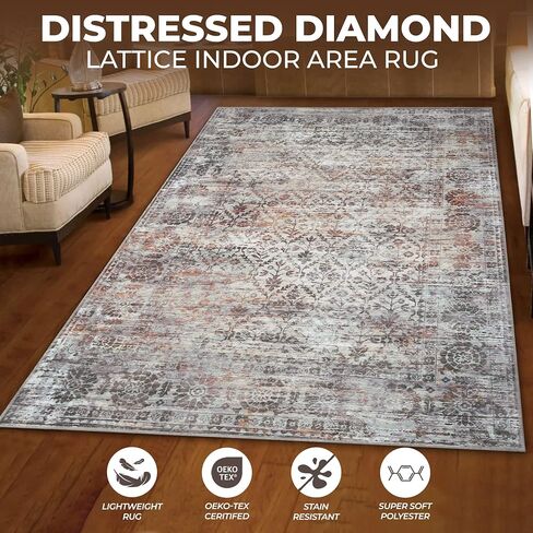 SUPERIOR Indoor Runner Rug, Non-Slip Backing, for Kids or Pets, Entry, Living Room, Kitchen, Dorm, Bedroom, Hallway, Machine Washable Rugs, Floor Cover, Patchwork, Ara Collection, 2' 7" x 12', Taupe in Saudi Arabia