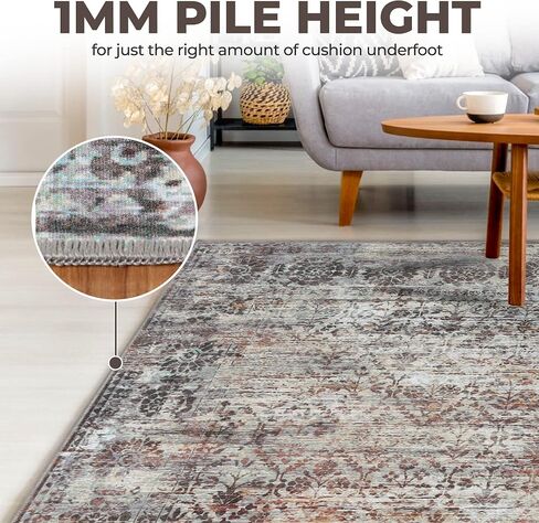 SUPERIOR Indoor Runner Rug, Non-Slip Backing, for Kids or Pets, Entry, Living Room, Kitchen, Dorm, Bedroom, Hallway, Machine Washable Rugs, Floor Cover, Patchwork, Ara Collection, 2' 7" x 12', Taupe in Saudi Arabia