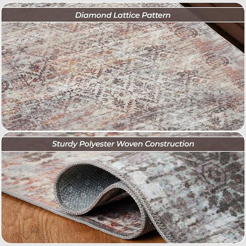 SUPERIOR Indoor Runner Rug, Non-Slip Backing, for Kids or Pets, Entry, Living Room, Kitchen, Dorm, Bedroom, Hallway, Machine Washable Rugs, Floor Cover, Patchwork, Ara Collection, 2' 7" x 12', Taupe in Saudi Arabia