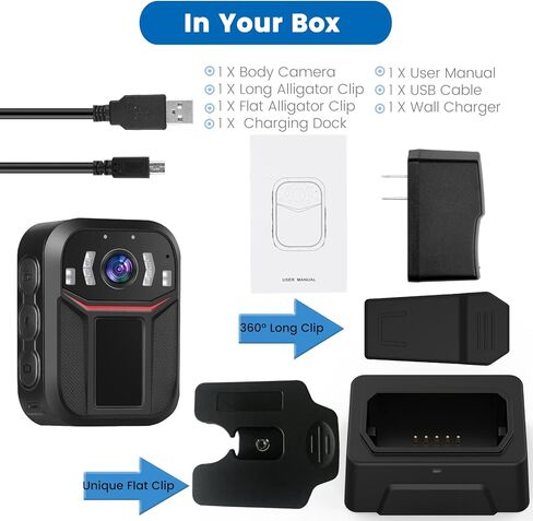 SPIKECAM Super Strong Clip Body Cameras with Audio Video Recording, Night Vision and File Protection, Wearable Body Mounted Video Camera for Security, Law Enforcement,Civilians 64GB in Kuwait