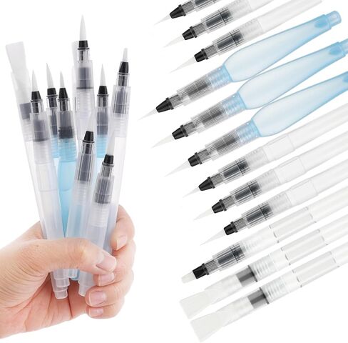 Prasacco 12 Pieces Watercolour Brush Pens, Refillable Water Brush Pens Different Size Painting Water Brushes Pen with Assorted Tips Ink and Water Brush Pens for Paints, Artists, Painting, Calligraphy in Saudi Arabia